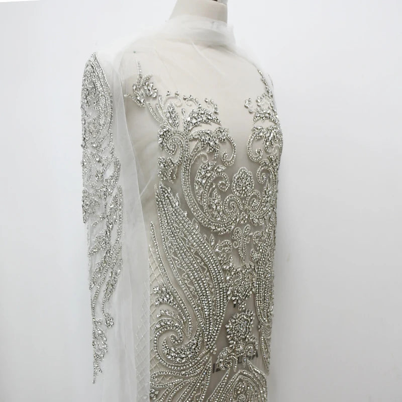Elegant All Crystal Glass Bead Fashion Applique for Bridal With Sleeves WDP-069all