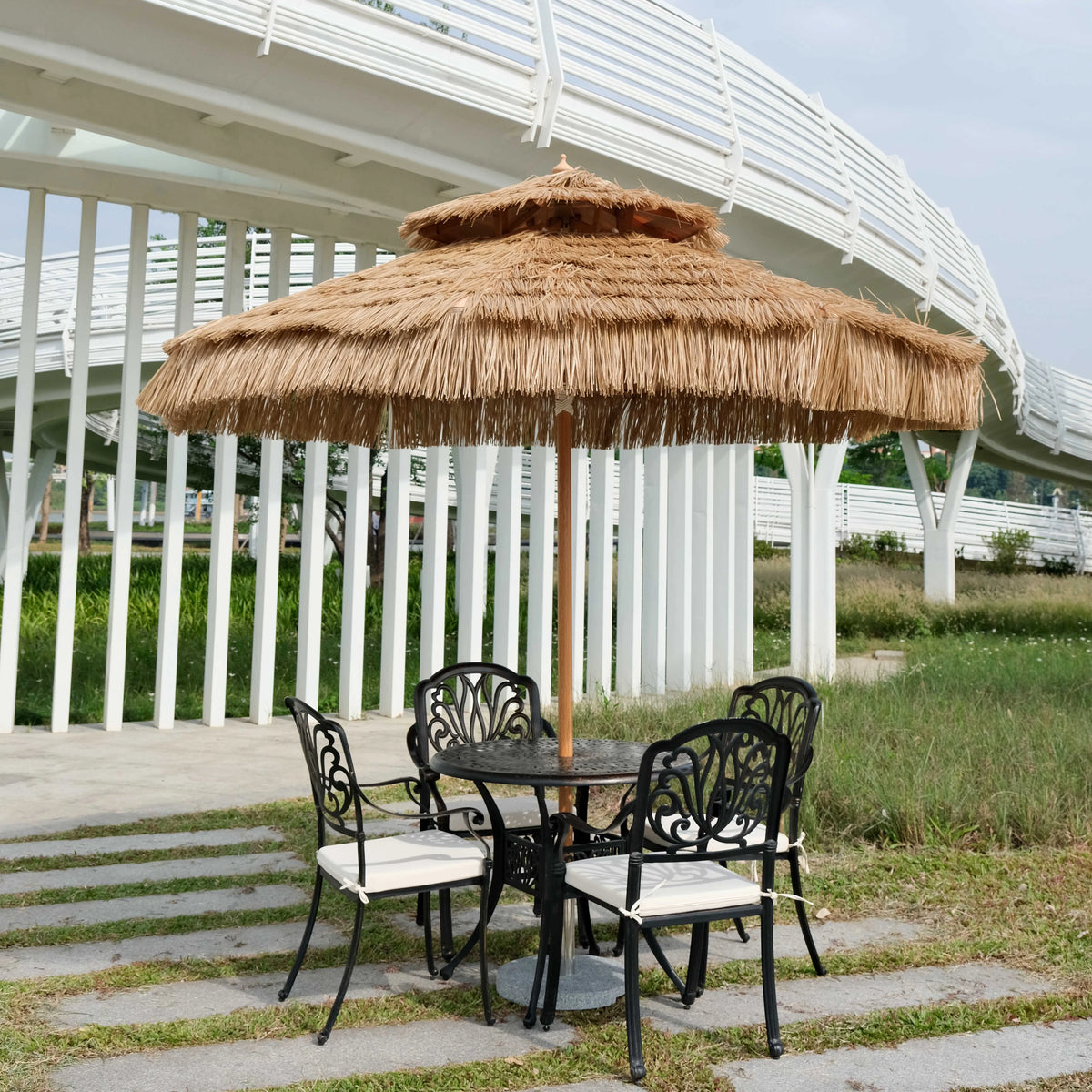 Garden Steel Umbrella Beach Swimming Pool Lace Floral Parasol Umbrella Wedding Outdoor Dinning Table with Umbrella Hole MegaBDM