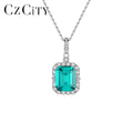 CZCITY Statement Jewelry Dainty Woman Chain 2024 Silver Green Gemstone Pendant for Necklace