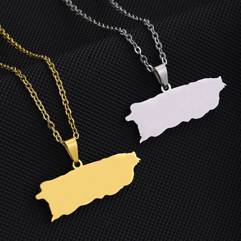 Collana in Acciaio Inossidabile Gold Plated Stainless Steel Puerto Ricos Necklace Ethnic Map Jewelry Puerto Ricos Flag Necklace