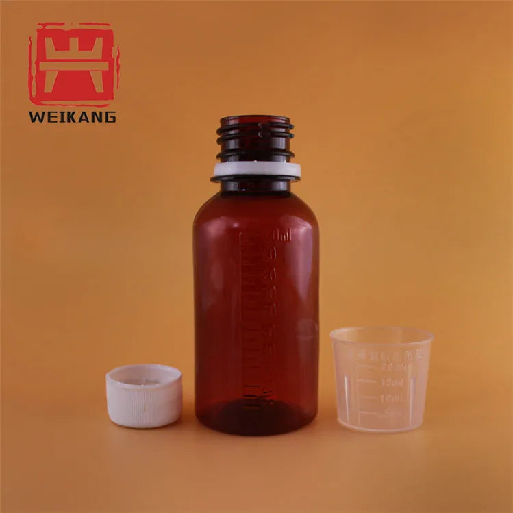 60ML Pet Plastic Cough Syrup Amber Liquid Medicine Bottles with Measurement Cap
