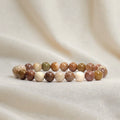 8mm Natural Polish Semi-Precious Gemstones Healing Crystal Beads Red Petrified Wood Jade Stretch Bracelet for Men and Women