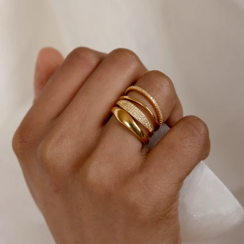 Fashion 18K Gold Plated Rings Jewelry Women Luxury Zirconia Ring Sets Jewelry for Women Accessories