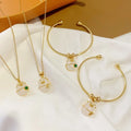 18k Gold Plated Stainless Steel Opening Bangle Cattle Shape Jade Pendant Bracelet for Women Bracelet Necklace Set