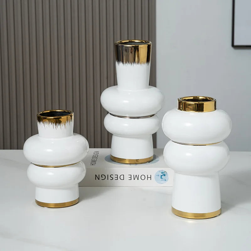 Modern Light Luxury European Ceramic Tabletop Vase Cross-border Electroplated Simple Living Room Fresh/Dried Vase
