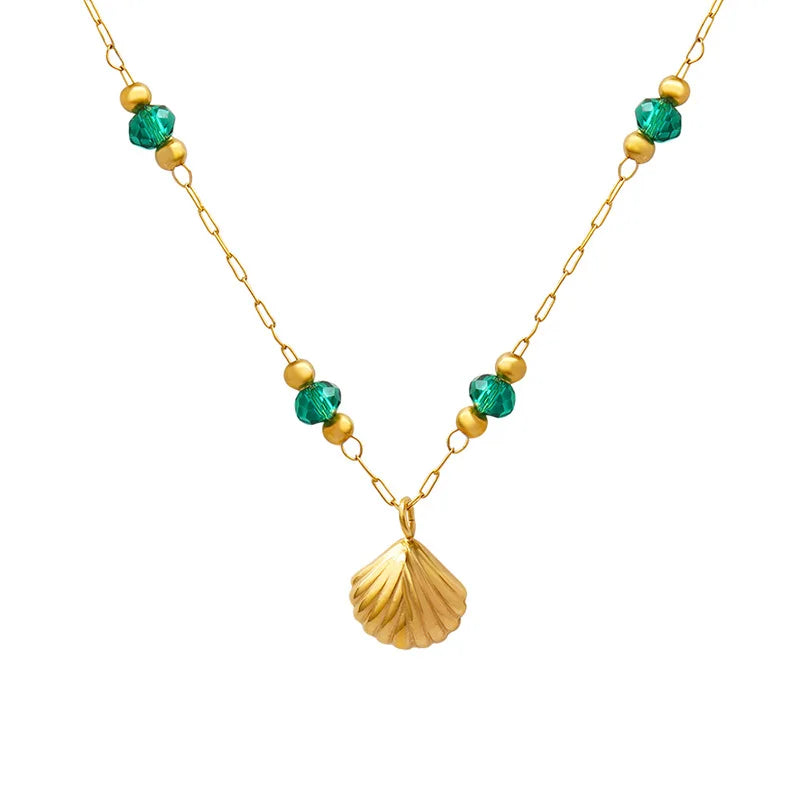 New Design INS Hypoallergenic 18K Gold Plated Stainless Steel Charm Necklace Crystal Bead Pendant Waterproof Gift Party