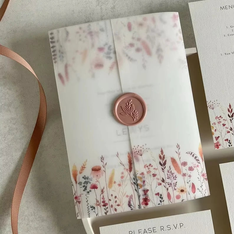 Custom Printing Vellum Birthday Party Invitation Acrylic Wedding Invitation Card Plastic with Floral Design Template