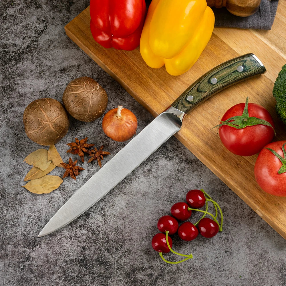 8 Inch 3Cr13 Stainless Steel Kitchen Slicing Knife with Ergonomic Pakka Wood Handle Eco-Friendly Gift Box