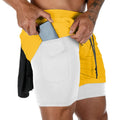 Custom Elastic Waist Polyester 2 in 1 Running Shorts Workout Training Yoga Men's Gym Sport Short Pants With Zipper Phone Pockets