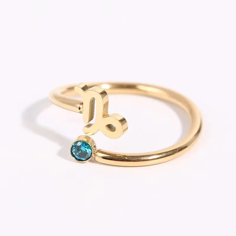 Qiuhan OEM/ODM 2022 New Design Horoscope Signs Ring Adjustable Open Birthstone Color Zirconia Ring
