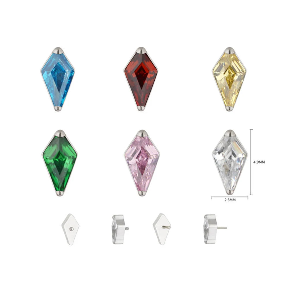 G23 AFTM F136 Earring Titanium Bezel Set Kite CZ Internally Threaded Top Labret Piercing Body Jewelry