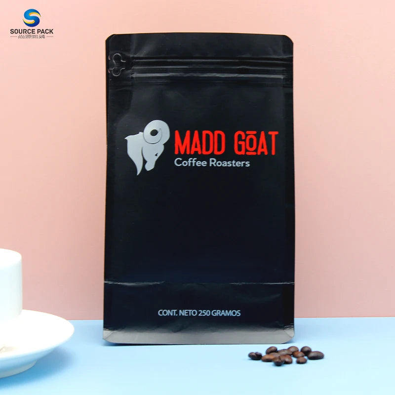 Resealable Private Label Flat Bottom Coffee Bag One Way Valve Custom Printed 250g 500g 1kg Coffee Bean Packaging Bag