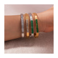 Ins American European Design 18K Gold Plated Cuff Bangle With Chain Diamonds Green White Cubic Zircon for Women