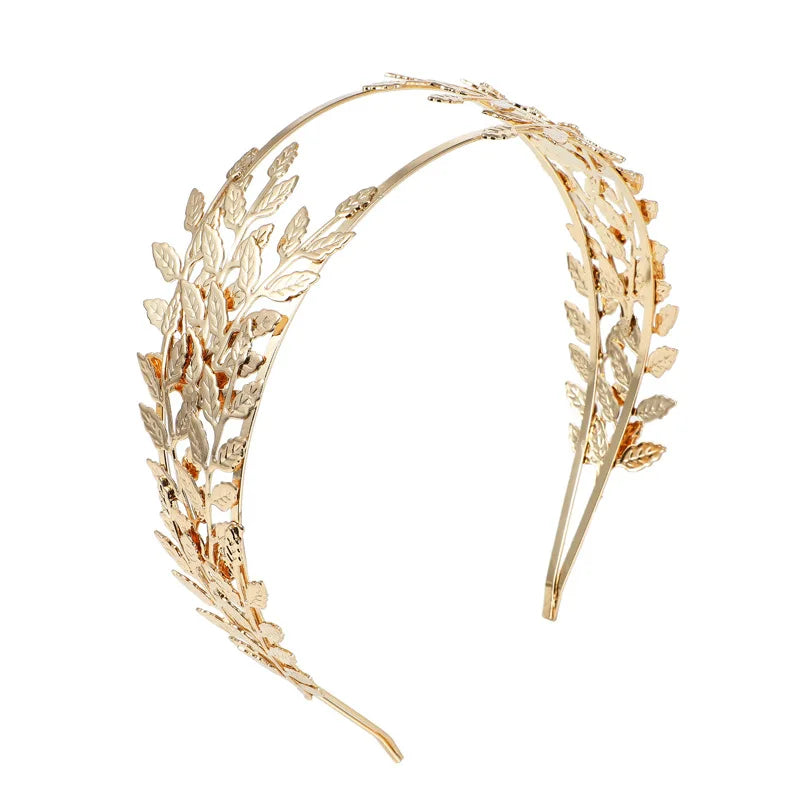 Golden Silver 5mm Double Wire Headbands with Leaves Branch Large Hair Hoops for Bridal Leaf Metal Hairbands for Girls