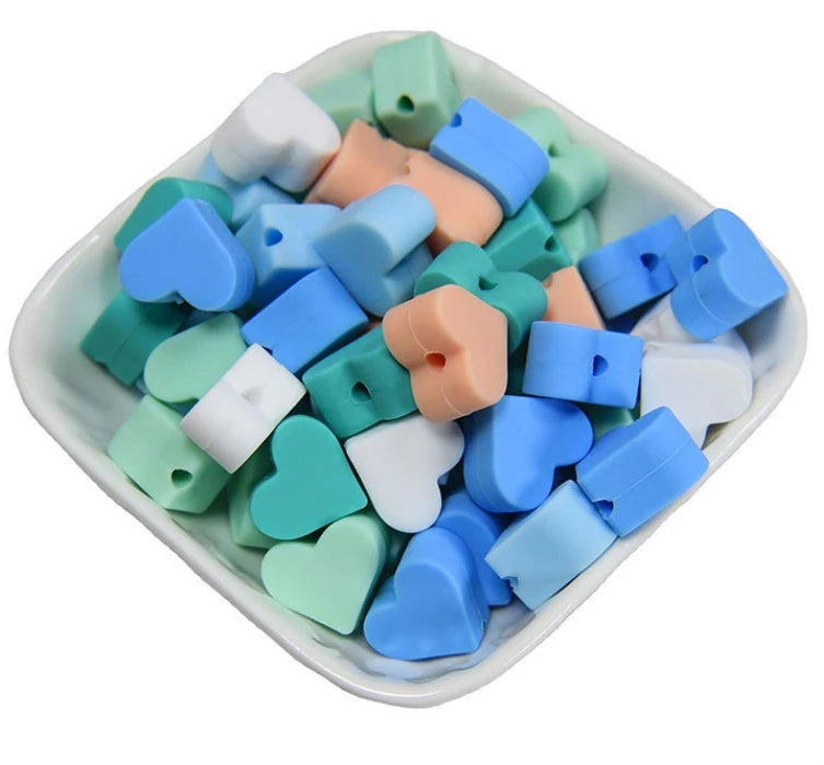 Xiximi Mixing Silicone Heart-Shaped Beads Food Grade Baby Chewable Silicone Teether Beads DIY Baby Pacifier Chain Toys