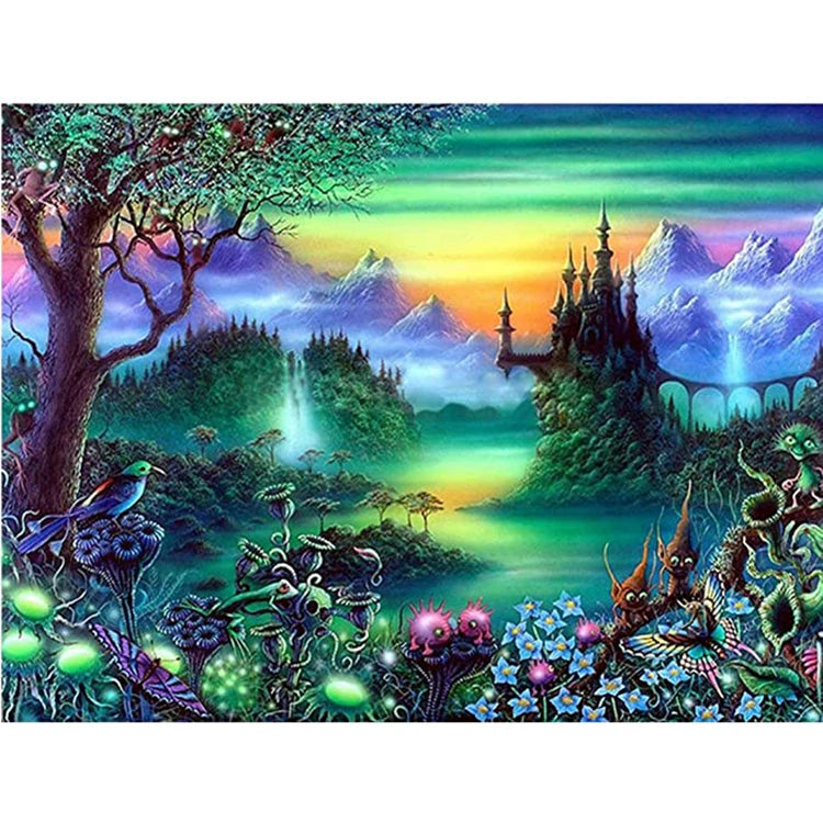 Custom 5D Full Drill Painting for Adults round Crystal Rhinestones Diamond Flowering Shrubs Landscape Diamond Painting