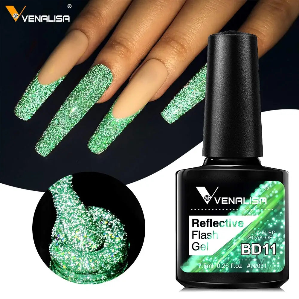 VENALISA New Glow in Dark Neon Color Diamond Reflective Gel Flash Disco Gel Nail Polish Semi Permanent UV Enamel Gel Varnish