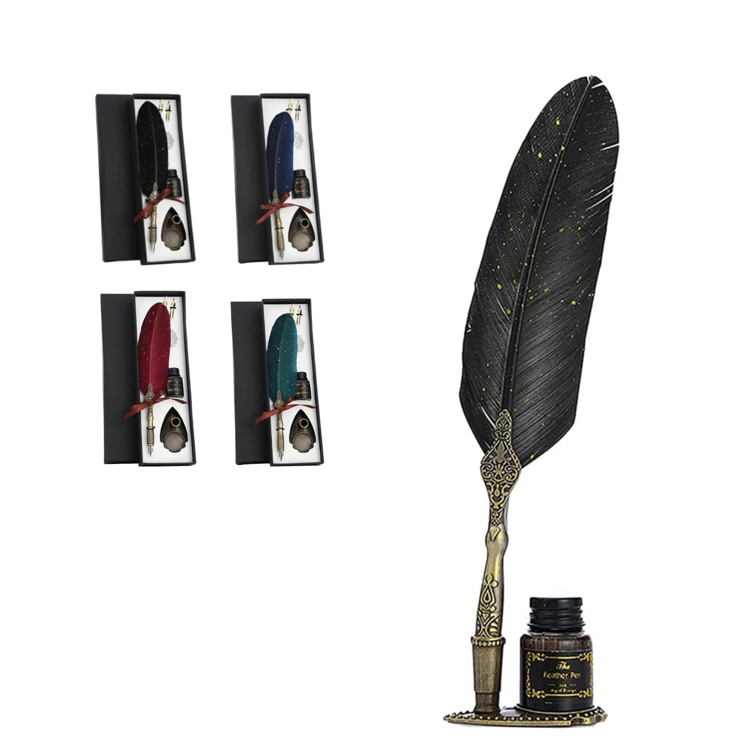 Factory Price Stylo Plume De Calligraphie Gans Feder Quill Scrittura Set Metal Feather Signature Pen European