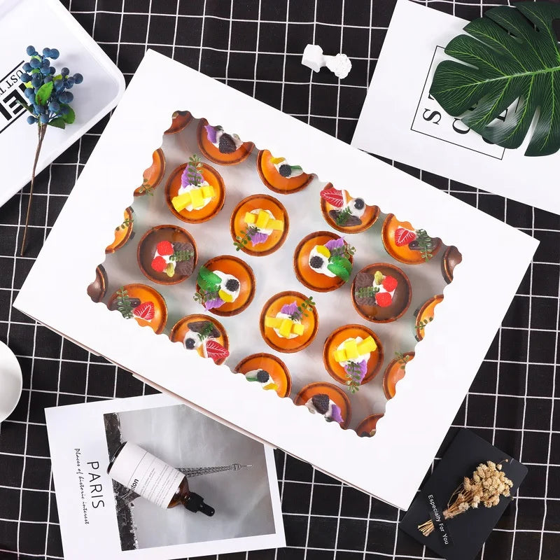 XJH Mini Cupcake Boxes 24 Holes for Cake Packaging Cupcake Folding Cupcake Box and Packaging Rectangle Clear Cake Box