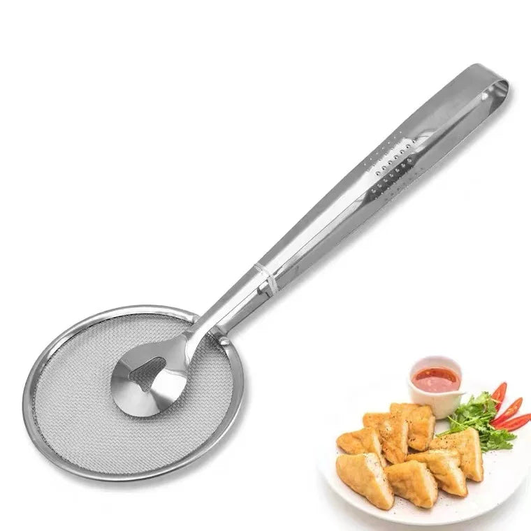 2 In1 Fine Mesh Strainer Kitchen Food Clip Stainless Steel Kitchen Tong for Fried Food Salad BBQ