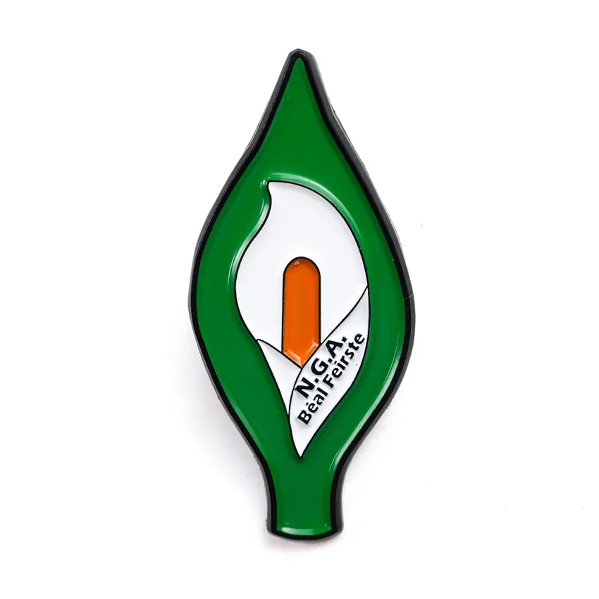 Easter Lily Badge Pin W/Ireland Tri Color & Starry Flags Republican Irish Lapel Pin