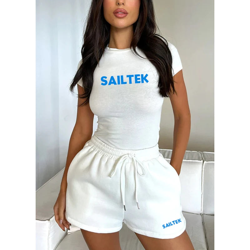 Streetwear Biker Shorts Sets Sportswear 2 Piece Shorts Tracksuit Women Custom Short Sleeve t Shirt and Shorts Set