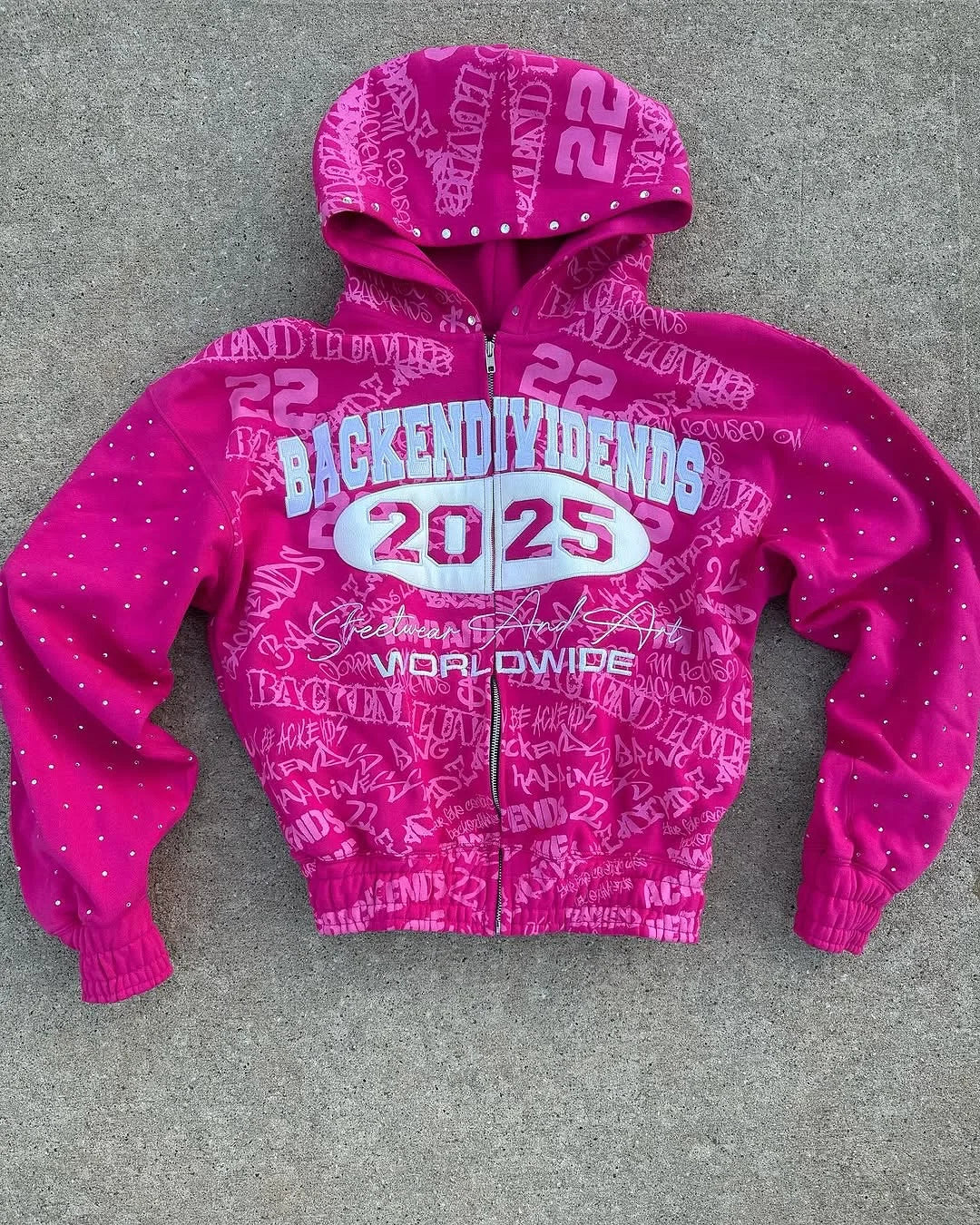 Custom Distressed Patch Embroidery Vintage Applique Men Hoodie New Design Rhinestone Acid Wash Zipper Hoodie