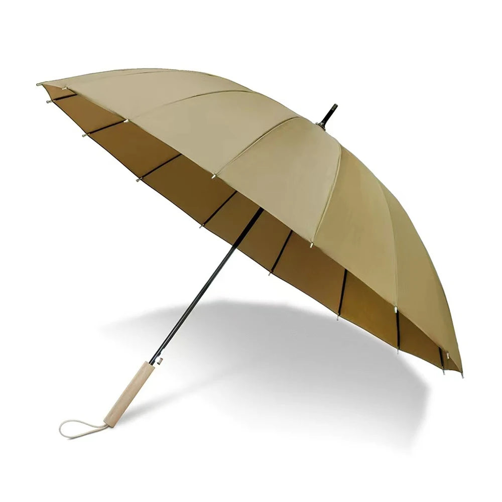 Wholesale Cheap Standard Size Straight Rain Umbrella Wood  Handle 210T Pongee Umbrella Print logo