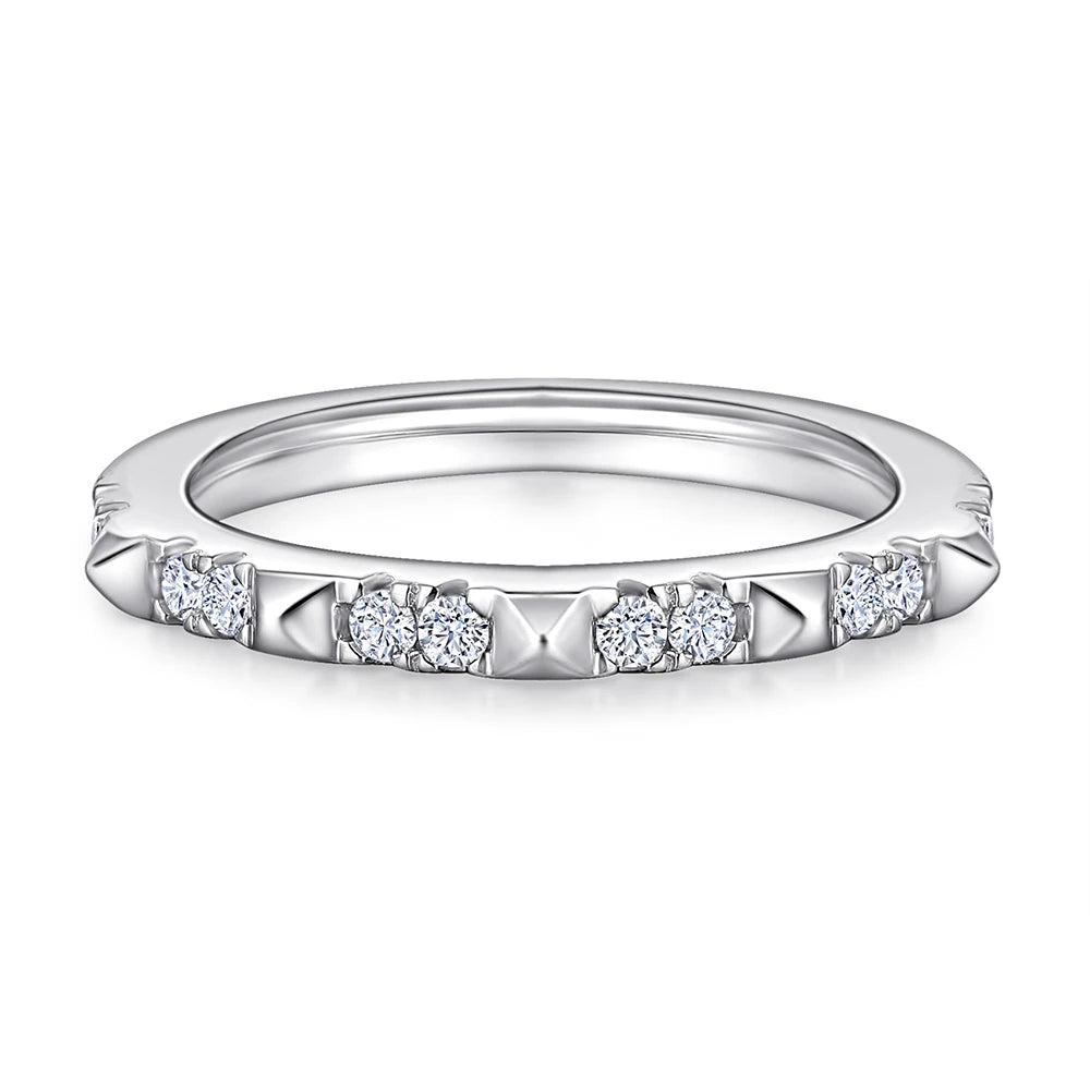 Minimalist Fashion Jewelry Rings No Tarnish Cubic Zircon 18k Gold Plated 925 Sterling Silver Diamond Band Ring for Women