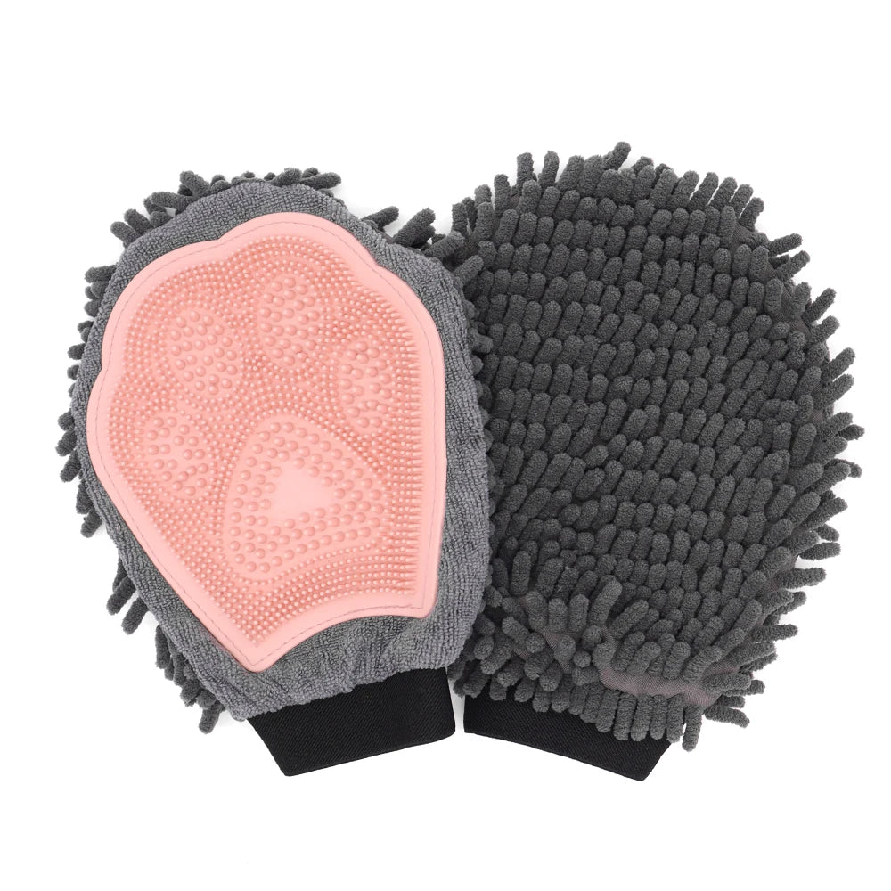 OEM ODM Absorbent Microfiber Quick Drying Cat Dog Pet Chenille Bath Drying Grooming Massage Mitt Glove Brushes