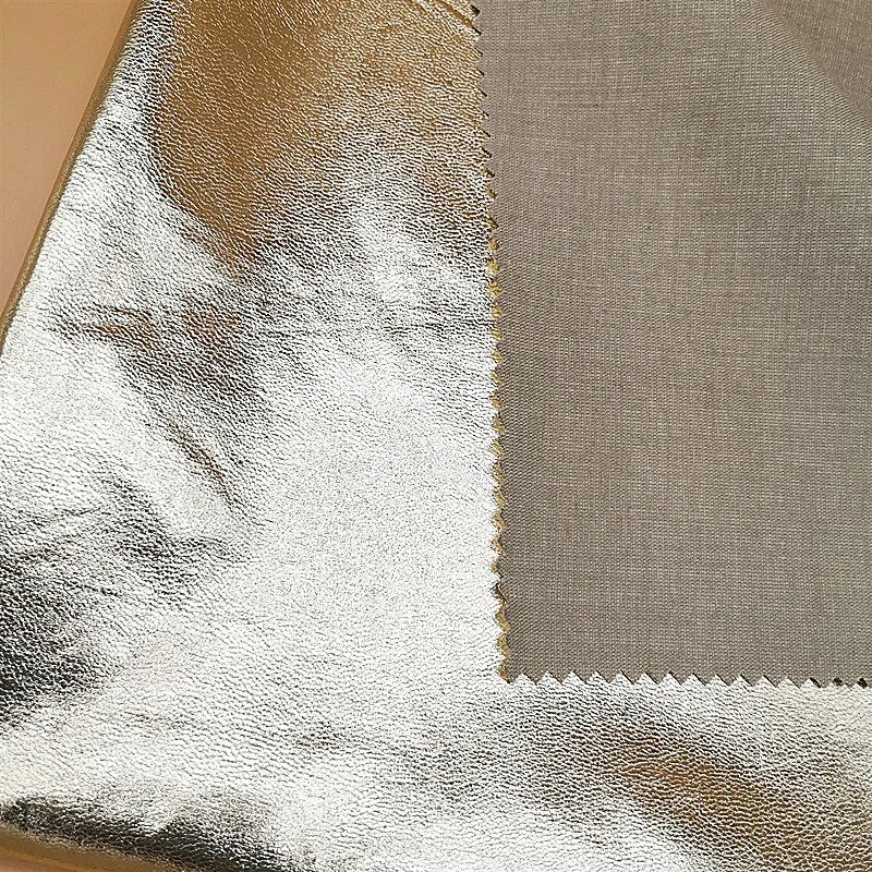 PFAS FREE Fabric for Jackets Dress Shiny Faux Leather Rayon Backing Leather Metallic PU Leather Synthetic Golden Waterproof