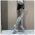 Suede Fashion Flock Pole Dance Women's Boots 20cm Ultra High Heel Platform Lace up Gothic Nightclub Large Size Over Knee Boots