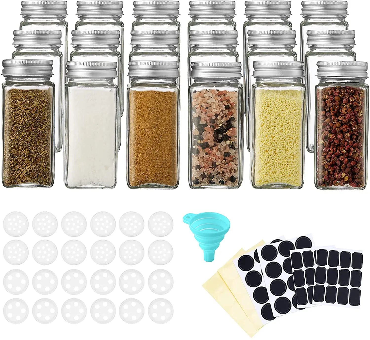 Wholesale Popular 24 Glass Spice Jars Set 4oz Empty Square Spice Containers with Spice Labels and  Metal Caps with Shaker Lids