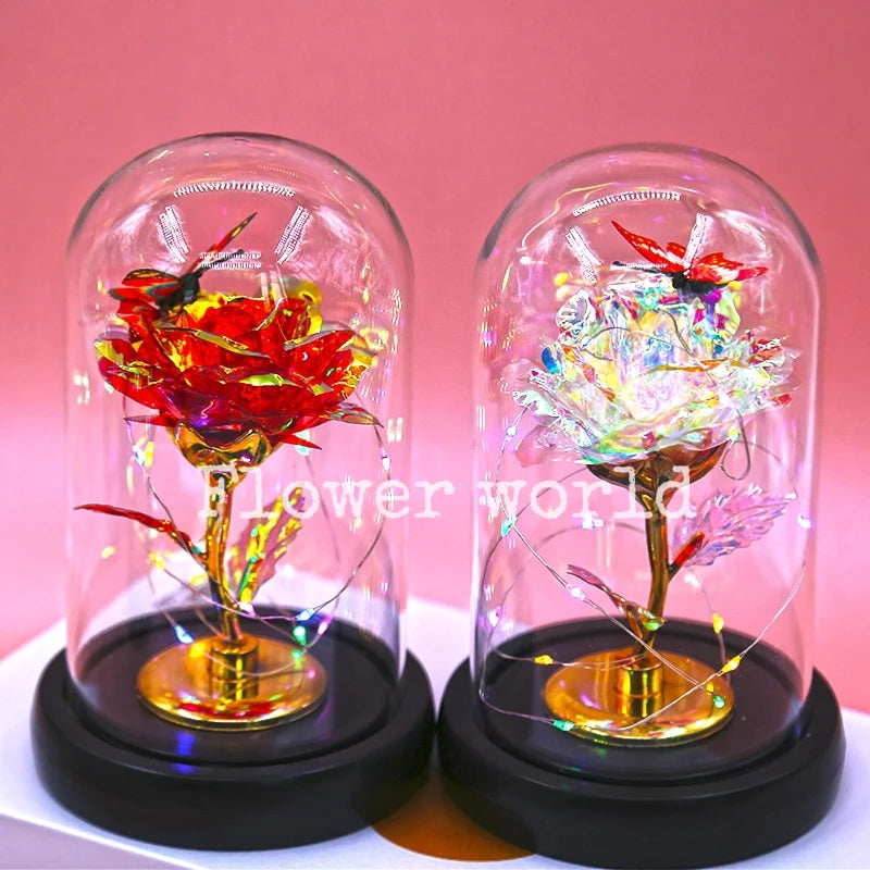 24K Gold Rose Light String Acrylic Dome Artificial Rose Plastic Christmas Decor for Women Mom Valentine's Day Mother's Day