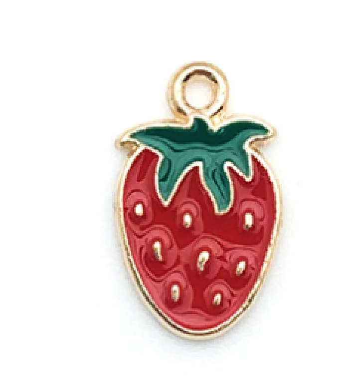 18mm Cute Strawberry Red Oil Enamel DIY Charms for Bag Earring Necklace Jewelry Making Handmade Knit Stitch Markers Pendant