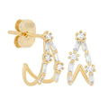 ZUOLA Trendy 925 Sterling Silver Posts Zircon Stud Earring Third Layered Gold Plated Bamboo C Shape Hoop Earrings