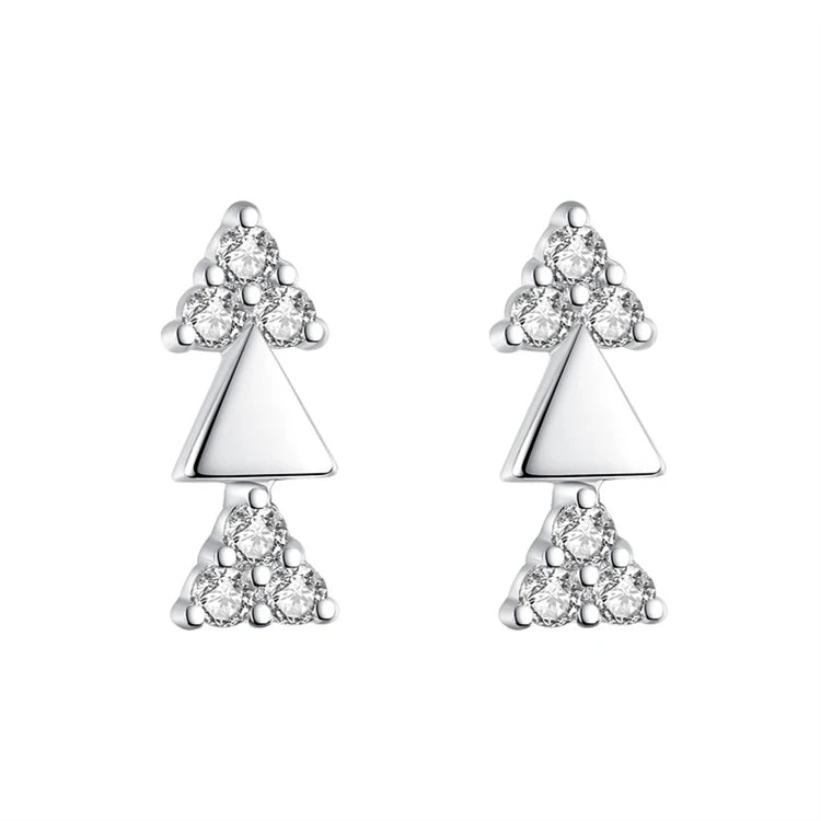 Fashion 925 sterling silver CZ diamond geometric triangle shape stud earrings for women