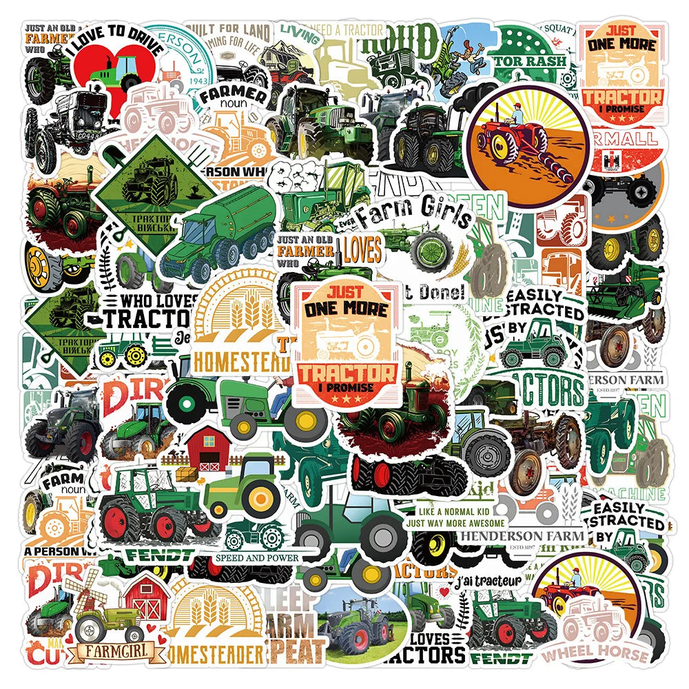 50pcs Cool Cartoon Car Vehicle Cute Truck Decals for Boys Farm Tractor Sticker