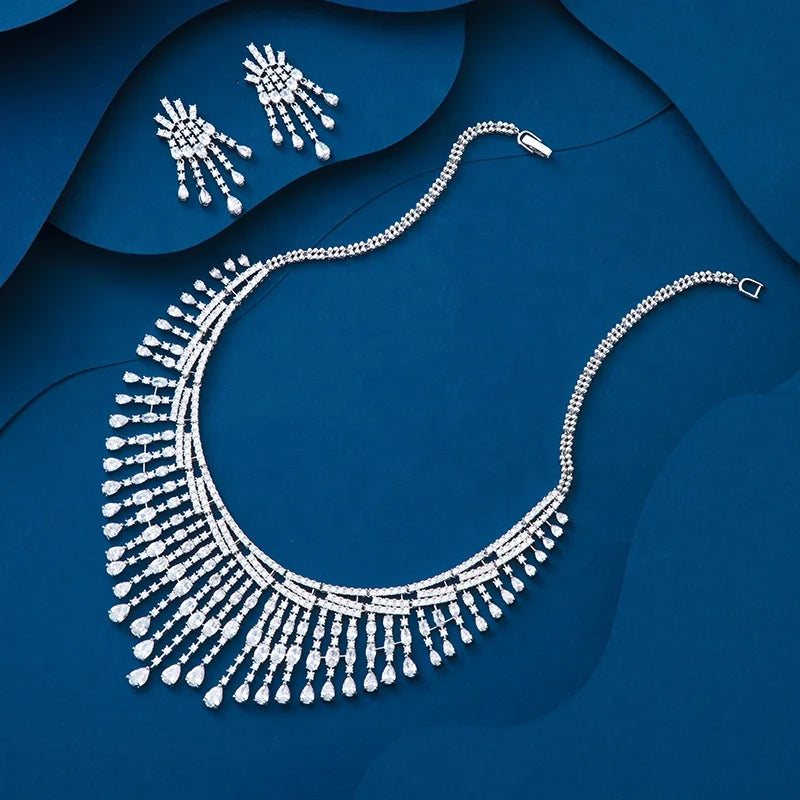 Luxury Nigerian CZ 2pcs Wedding Jewelry Set Romantic Bridal Zirconia for Women's Party Anniversary-Full UAE Dubai Coverage