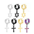 2pcs Stainless Steel Gothic Punk Cross Stars Dangle Earrings with Pendant Ear Hoop Piercing Jewelry for Gift