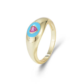 Hot Selling High Quality Rhodium Plated Sterling Silver 925 Love Heart Enamel Ring Gold and Enamel Jewelry Heart Shaped Rings