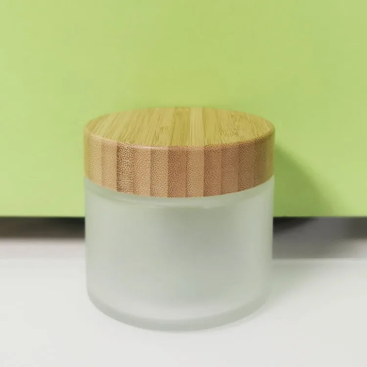 Popular 200g Frosted Glass Jars with Bamboo Lid for Cosmetic Bamboo Cosmetic Packaging Frosted Cream Glass Jar Cookie Packaging