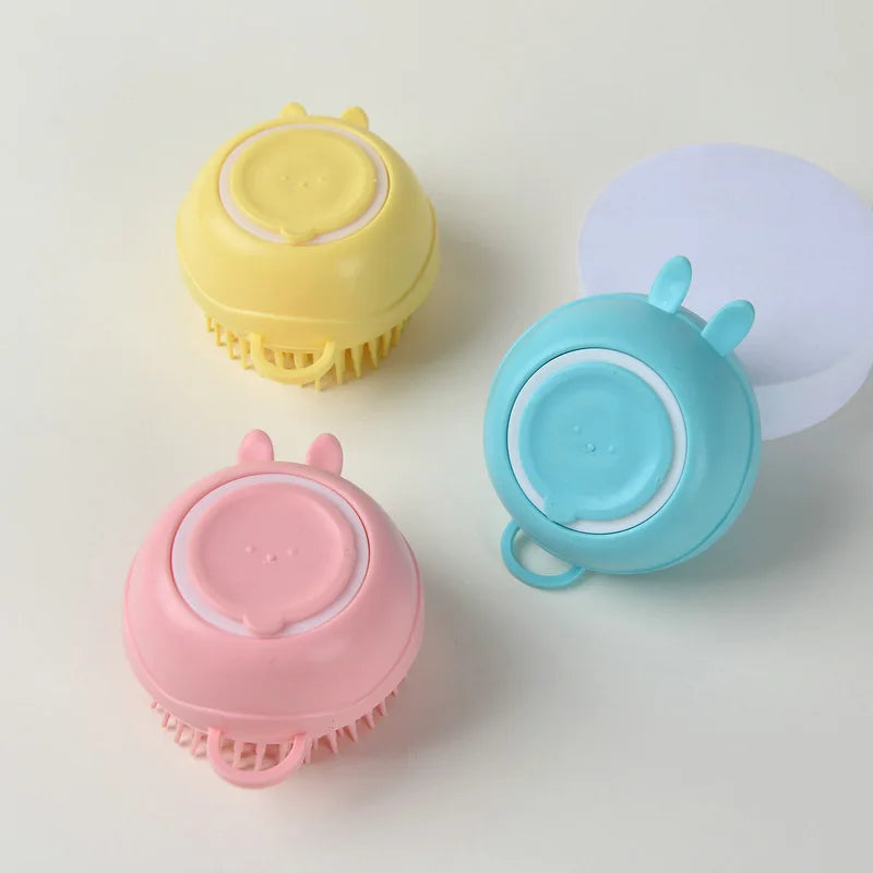 Luxury Silicone Pet Bath Brush with Shampoo Dispenser for Grooming Long & Short Haired Cats & Dogs for Massages