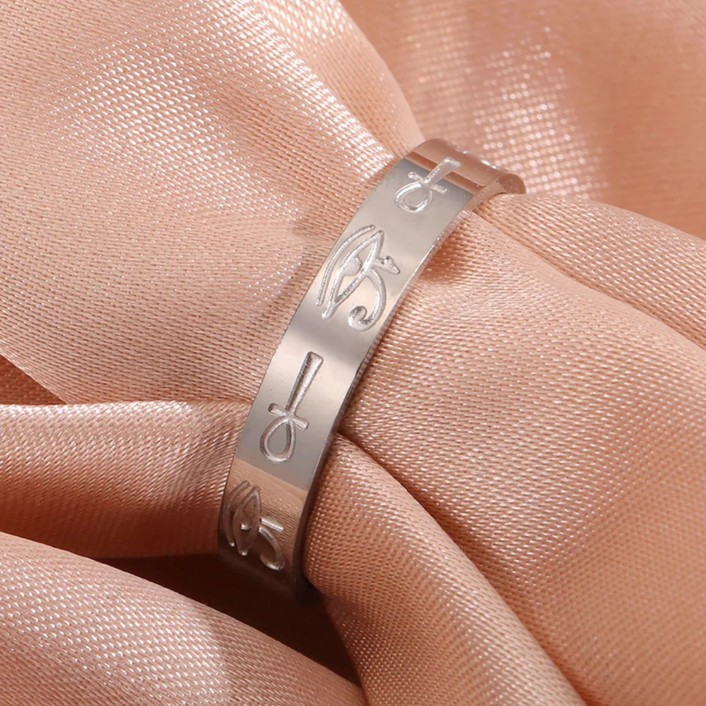 Myshape Ancient Egyptian Eye of Horus Ankh Cross Ring Egypt Symbol Protection Amulet Stainless Steel Wedding Band Wholesale