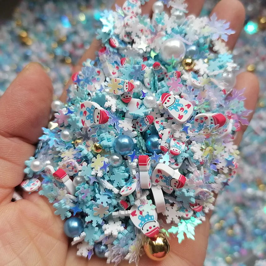 1kg DIY Craft Slime Sprinkles Christmas Snowman Snowflake Acrylic Pearl Beads Mix Polymer Clay Sprinkles Slices
