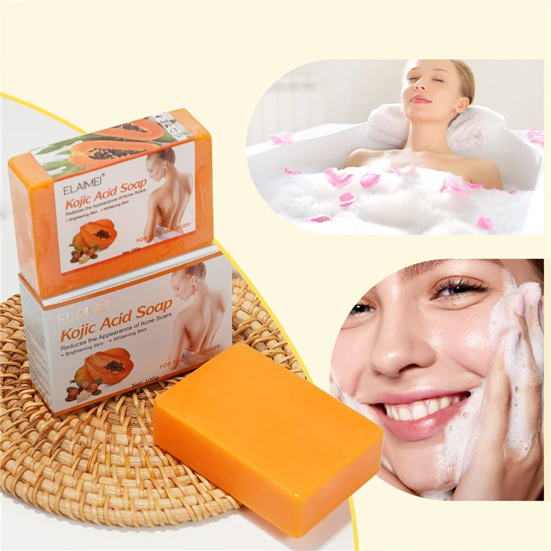 Elaimei Kojic Acid Soap Wholesale Skin Whitening Moisturizing Brightening Acne Scar Mark Dark Spot Freckle Removing Body Soap