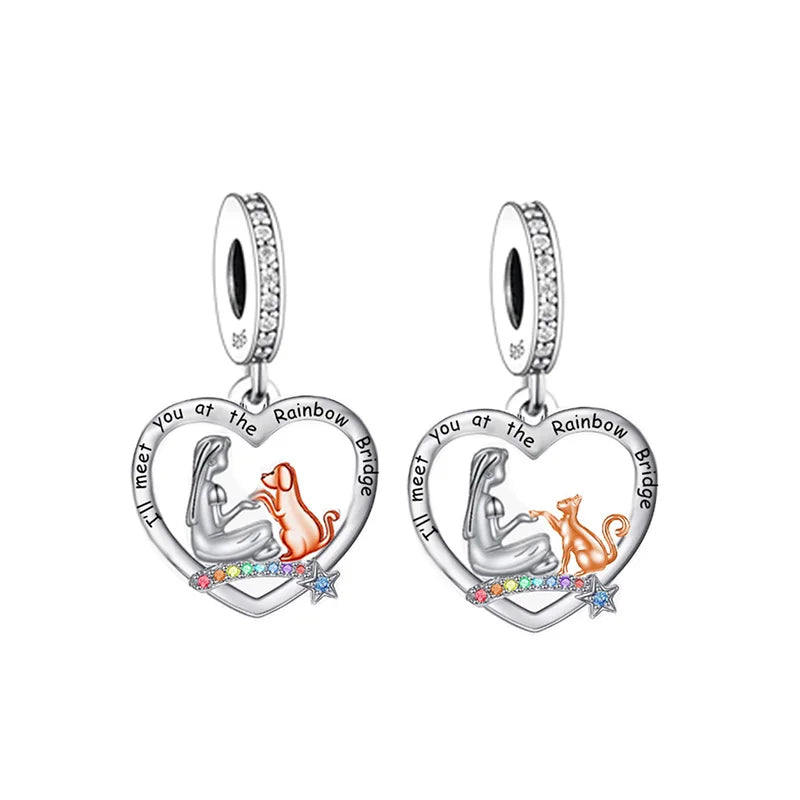 Fit Original Pan Charms Bracelet 925 Sterling Silver Girl and Dog Cat at the Rainbow Birdge Bead for Women Jewelry Making