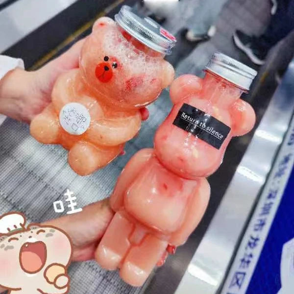 120ml 350ml 500ml 700ml Boba Tea Coffee Plastic Cute Animal Bear Shape Cold Brew Juice Beverage Smoothies Ice Milk Tea Bottles