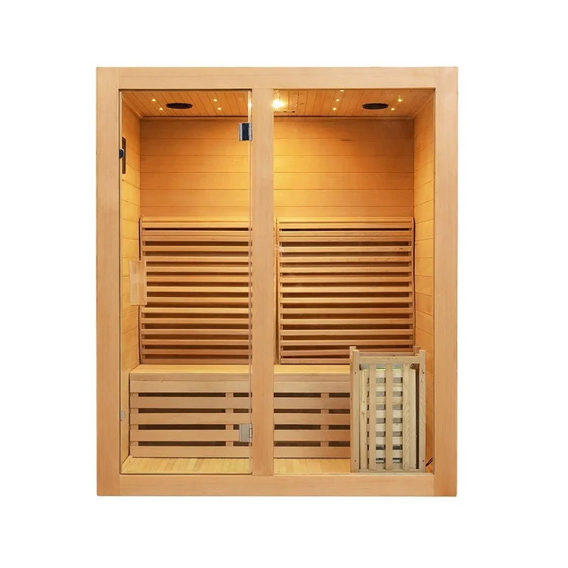 3 Persons Indoor Traditional Steam Sauna Room With Hemlock Material