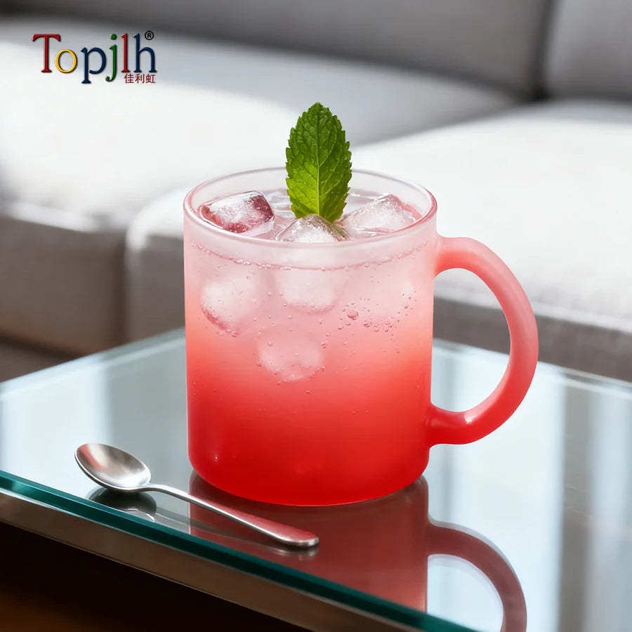 Topjlh Sublimation 11oz Multicolor Frosted Gradient Glass Cup Bulk Personalized for Restaurant Cafe Travel and Daily Use